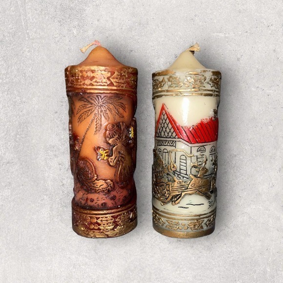 2 Vintage 1978 Beautiful,‎ Hand Painted 6 Inch “Christmas Treasures” Candles - Picture 2 of 5